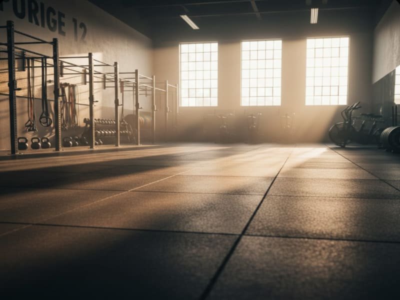 CrossFit gym flooring comparison showing rubber mats versus concrete cracks